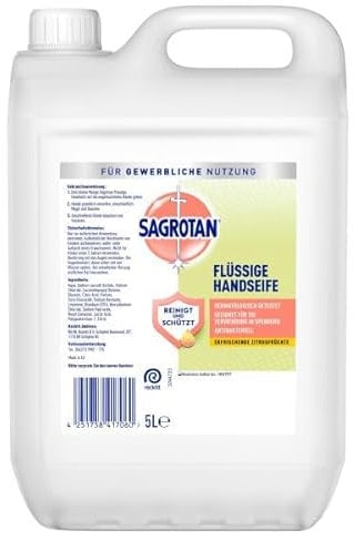 Sagrotan Antibakterielle Handseife – Erfrischende Zitrusfrüchte – Großpackung mit 1 x 5 L Kanister Flüssigseife