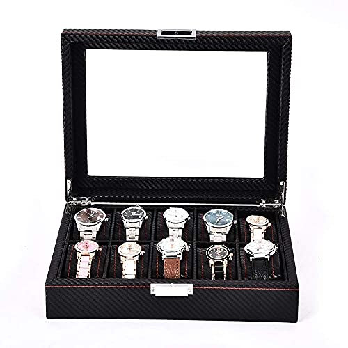 Scatola porta orologi 10 posti Scatola porta orologi in legno con chiusura a chiave e coperchio in vetro, regalo nero per i tuoi amici e familiari Present