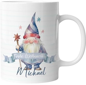 timalo® Tasse personalisiert mit Namen Geschenk „Frohe Weihnachten“ Kaffeetasse Jungen und Mädchen | Wichtel