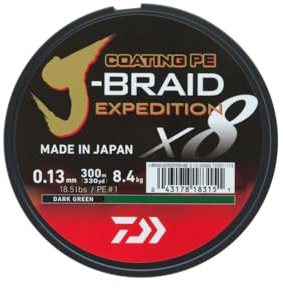DAIWA J-Braid Expedition X8E geflochtene Angelschnur, 300 m, Dunkelgrün/Dunkelgrün
