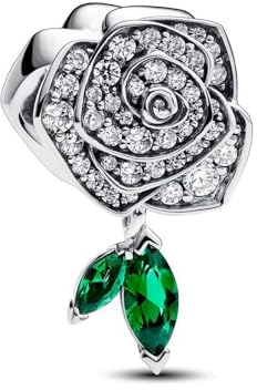 Feitery Funkelnde Rose in Blüte Charms Herz Anhänger Kompatibilität für Pandora Armband Geschenke zum Muttertag