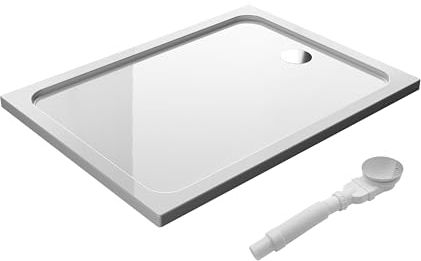 DOOLEEWEE Duschwanne 75x90X4cm MitAblaufgarnitur Hochglanz Weiß Ablaufgarnitur mit Geruchsverschluss (Siphon) Acryl-Duschbereich