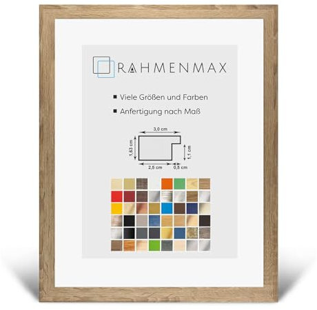 RahmenMax Morena Bilderrahmen Posterrahmen 20,5x25,5 cm Sonoma Eiche Dekor 25,5x20,5 cm mit weisser Rückwand und Antireflex Acrylglas