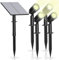 4er Set Solar Gartenstrahler | Gartenspots | 3 Lichtmodi | Auto Ein/Aus | 5W, 90lm, 3000K | IP65 wassergeschützt mit Erdspieß