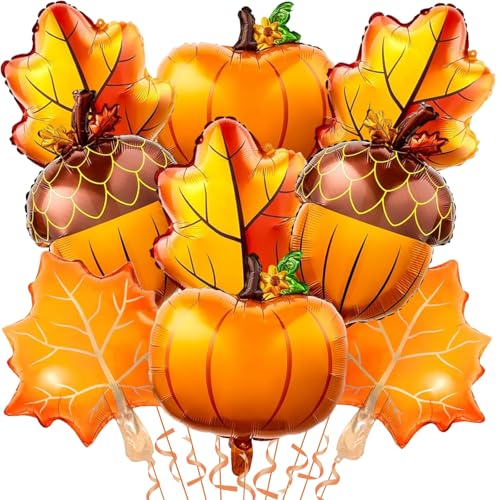 Jobkoo Herbst Thanksgiving Deko Luftballons Orange Kürbis Helium Ballon XXL Tannenzapfen Ahornblatter Blätter Folienballons Set für Herbst Dekoration Babyparty Geburtstag Erntedankfest Dekorationen