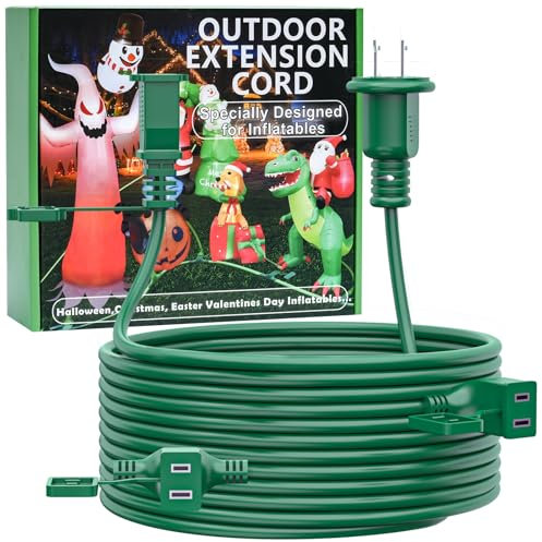 25FT Outdoor Extension Extension Cord for Halloween Christmas Inflatables with Multiple Outlets Green Electrical Cord with Multiple Plugs Outdoor Christmas Blow Up Decorations Light Extension Cords