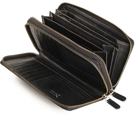 Lavalen® Geldbörse Damen Gross aus Hochwertigem Leder - Portemonnaie Damen Gross viel Platz - Geldbeutel Groß - Portmonee Leder mit RFID Schutz – Stilvolle Brieftasche für Frauen Geschenk - Schwarz 1