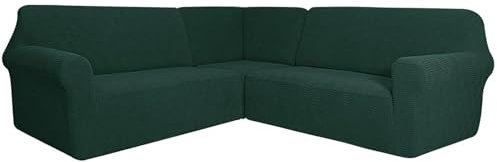 JHLD Sofabezug L Form 3 Stück, 5/7 Sitzer Sofabezug L Form Sofahusse Anti-rutsch Sofa Überwürfe Abnehmbare Waschbar Für Wohnzimmer-dunkelgrün-5 Sitzer