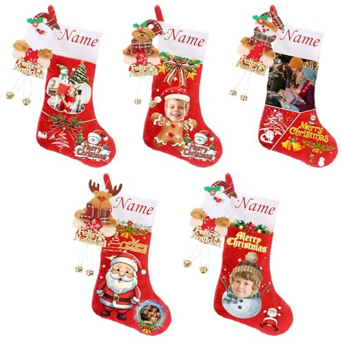 JABECODIFA Personalisierte Weihnachtsstrümpfe mit Namen + Foto, Personalisierte Strümpfe Weihnachten mit Weihnachtsornament, Weihnachtsstrümpfe für Hunde Katzen Geschenke für Weihnachten (1 Pcs)