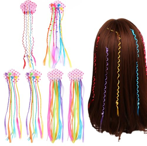 Generic 35 Pcs Haarsträhnen Set, Farbige Haarverlängerung, Haarsträhnen zum Einklipsen, Geflochtene, Kinder Bunte Haare mit Elastischem Seilband, für Party Festival Deko Geschenke