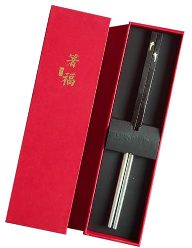 ZGYOZMNG Coffret Cadeau de Baguettes en Bois et Argent Sterling, Coffret Cadeau, Baguettes japonaises de Luxe réutilisables en Argent (Rouge) (Noir)