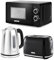 Geepas Illuminating Electric Kettle 2 Slice Bread Toaster & Microwave Kitchen Combo Set | 1.7L 2200W Stainless Steel Cordless Jug Kettle | 1000W Toaster 20L 700W Solo Manual Microwave Countertop Set