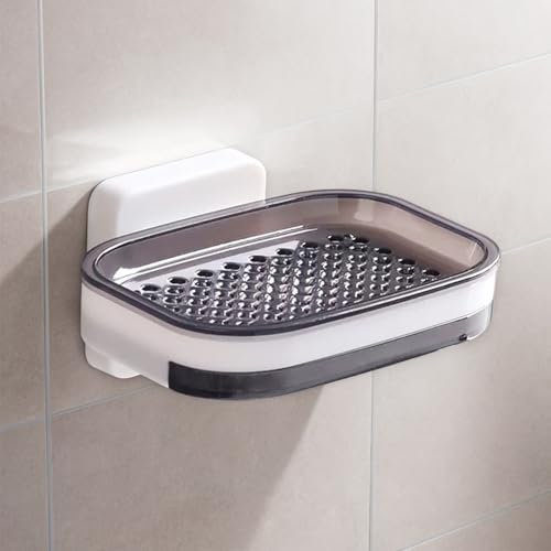 Soap Dish Soap Holder with Drainage for Bathroom, Wall Mounted, Drill Free Removable Plastic Soap Tray, Self Adhesive Soap Dish Holder for Shower, Kitchen Sink (1)