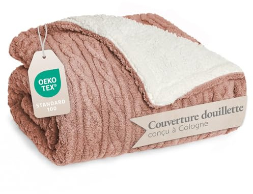 Blumtal Kuscheldecke 150x200 cm mit Zopfstrick-Optik - Oeko-TEX zertifizierte Mikrofaser Fleecedecke 150x200 cm mit weicher Sherpa-Innenseite - Flauschige Decke - Dusty Pink