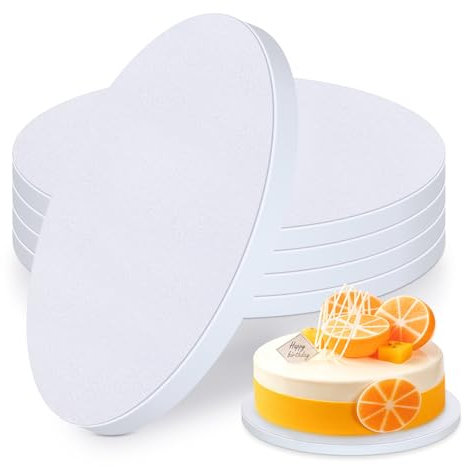 (5 Stück) Cake Drum,Cake Board 25 cm Rund x 12 mm Dicke, Tortenplatte Pappe Weiß, Wiederverwendbare Tortenunterlage Rund für den Transport von 8-10 Inch Torten und Desserts.