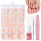 French Press on Toenails Kit, 240Pcs French Tip False Toenails Short, Square Fake Toe Nails, 15 Sizes Full Cover Stick on Toenail with Nail Glue for Women Nail Art Manicure Decorations