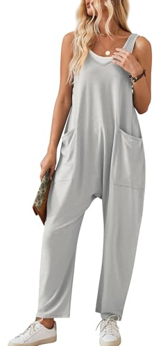 Maeau - Peto para Mujer de Punto Casual con 2 Grandes Bolsillos Mono Pantalón Ancha Peto Jumpsuit Holgado sin Mangas Mono Largo Pantalones S-XXL