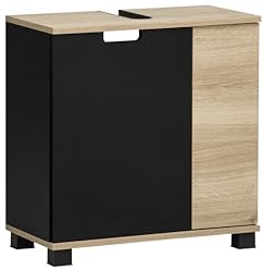 Schildmeyer Emmik 159515 Meuble Sous Lavabo, Noir Mat/Décor Chêne Blanc, 59,8 x 32,6 x 62,4 cm