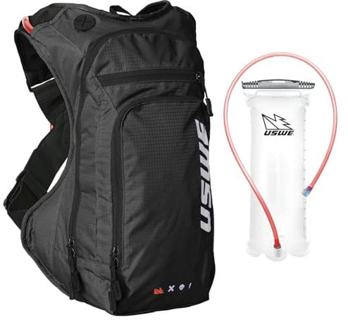 USWE Outlander Moto Trinkrucksack, Laufen, Wandern, Trinkrucksack mit Wasserblase, Hydropack für Damen und Herren, Rucksackausrüstung und Ausrüstung für Radfahren, MTB (Schwarz, 9L)