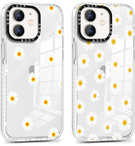 Yirlbey 2 Stück für iPhone 11 6,1'' Hülle, Transparent Handyhülle mit Blumen Aesthetic Gänseblümchen Muster Motiv Design Mädchen Frauen Clear Case, Durchsichtig Dünn TPU Bunt Silikon Stoßfest Cover