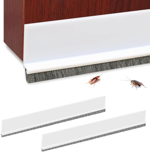 Srvauyea 2 Pièces Joint de Porte D'entrée, 100cm Blanc Joint de Porte, Butée de Porte Autocollante avec Brosse, Boudin de Porte Isolant, Calfeutrer Bas de Porte pour Portes Intérieures et Avant
