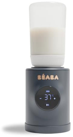 BÉABA - Milk Nomad - Chauffe-Biberon Nomade Ultra-Rapide sur Batterie – Chauffe en -3 min, Température Réglable (21-49°C), Mélangeur Antigrumeaux Breveté, USB-C, Compact & Compatible Biberons