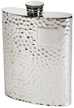 Hammered Patterned 6oz Pewter Hip Flask (with Engraving in The Box)