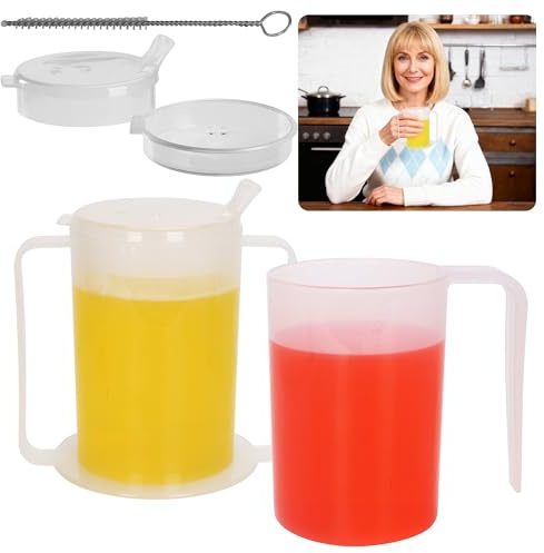 BakeBloom Sippy Cup Life Healthcare Plastic Drinking Cup, 350ML 2 Pack Mug/Adult for Elderly beakers/Non Spill Cup for Elderly 2 Handled