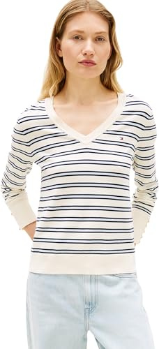 Tommy Hilfiger Damen Pullover Jersey Stitch V-Neck Strickpullover