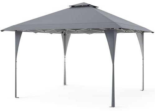 COSTWAY Carpa Plegable 3,95x3,95M, Pop up, Pergolas de Jardin Impermeable con Tapa Ventilada, Altura Ajustable, Bolsa de Transporte, Protección UV, Cenadores para Jardin Exterior (Gris)