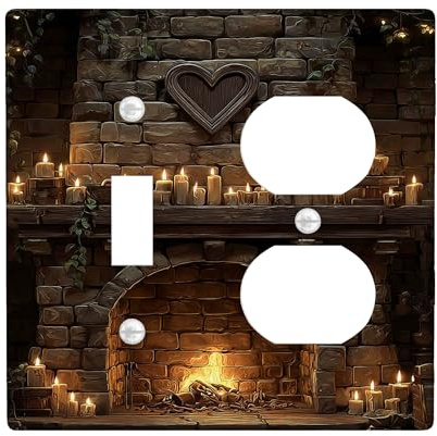 Cozy Hearth Lichtschalter-Abdeckplatten / Steckdosenabdeckungen, rustikales braunes Kamin-Design für Heimdekoration, thermoplastische Wandplatten, Standardgröße, Kippschalter, Duplex