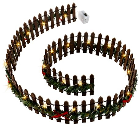 Mini Fairy Garden Fence 35 Inch Light Up Mini Fence DIY Christmas Small Wood Picket Fences Micro Landscape Miniature Ornaments for Dollhouse, Diorama Project, Plant Pot (Brown)