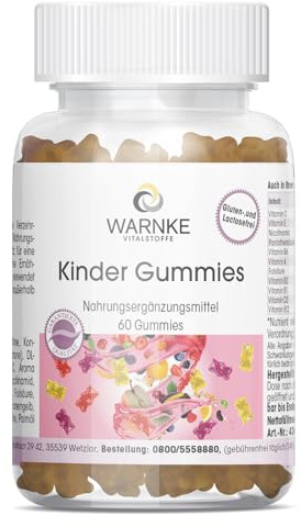 Multivitamin Gummibärchen für Kinder - 60 Stück - mit Vitamin A, C, E, B1, B2, B3, B5, B6, B9, D3 & B12 - HOCHDOSIERT - Deutsche Apothekenqualität | Warnke Vitalstoffe