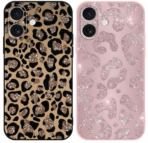 Yirlbey 2 Stück Handyhülle für iPhone 17 Hülle 6,3, Aesthetic Muster Glitzer Motiv Design Weiche TPU Ultra Dünn Bunt Silikon Schutzhülle Kratzfeste Stoßfest Bumper Case für Mädchen, Leopard