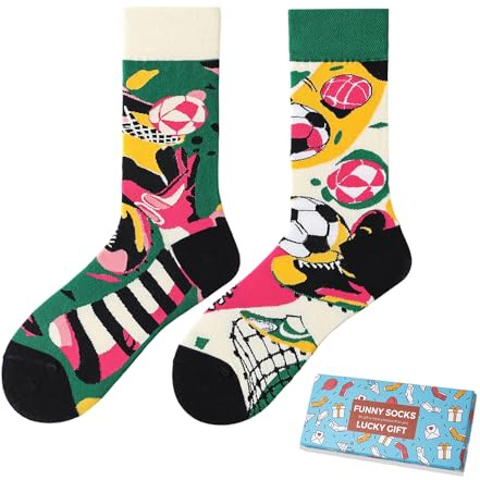 NxnChc Lustige Socken Für Damen Und Herren Unisex Viele Motive Tier Essen Obst Sport Kunst Aus Baumwolle Geschenk Asymmetrische Muster Links Und Rechts
