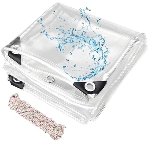 Cnwinu 2x3m Clear Tarpaulin Waterproof Heavy Duty,450g/m² Clear Waterproof Tarpaulin with Eyelets,0.35mm Windproof Tear Resistant PVC Tarp with Ropes for Garden Gazebo Balcony Greenhouse Chicken Coop