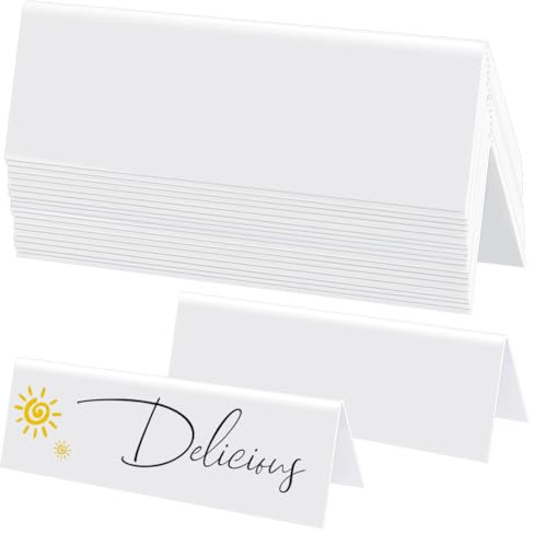 DELORIGIN 20pcs Dry Erase Name Tent Table Cards 8.7 x 2 x 2.6 Inches White Reusable Name Plate Wipe Clean Desk Tags Sign Classroom Names Tags Wedding Guest Names Tents for Office Conference Meeting