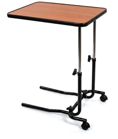 Economy Divan Over Bed Table – Height Adjustable Tilting Overbed Table with Wheels – Easy-Clean Bed Desk for Meals, Reading & Laptop Use – Strong Hospital Bed Table for Chair Bed or Wheelchair Users