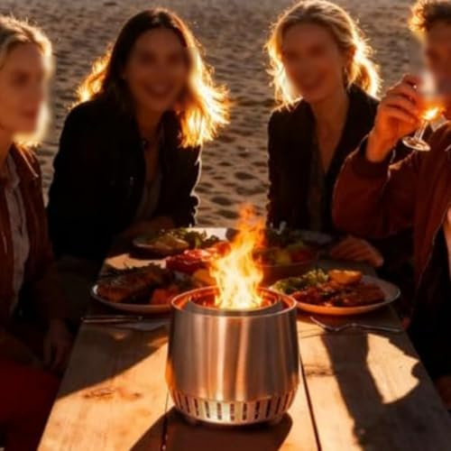 Auratrove Smokeless Tabletop Fire Pit, Stainless Steel for mini Desktop Fireplace for Outdoor Camping Patio Garden, Portable Silver 20x15cm