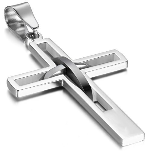 OIDEA Bijoux Pendentif Croix Collier Homme Chaîne Mixte Acier Inoxydable pour Homme et Femme avec Sac Cadeau Couleur Argent-Cadeau Fete des Meres/Cadeau Fete des Peres