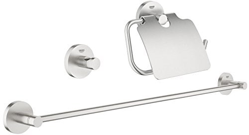 GROHE Essentials, Bad-Set 3in1, Seifenspender, Becher, Seifenschale | Praktisches Set fuer Waschtisch, mit Ausstattung (edelstahl, 40775DC1)