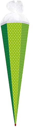 alles-meine.de GmbH Schultüte - grün/apfelgrün/hellgrün - Punkte weiß - 85 cm - eckig - Tüllabschluß - Rohling - Zuckertüte - mit Holz Spitze - Bastelschultüte - Schultüt..