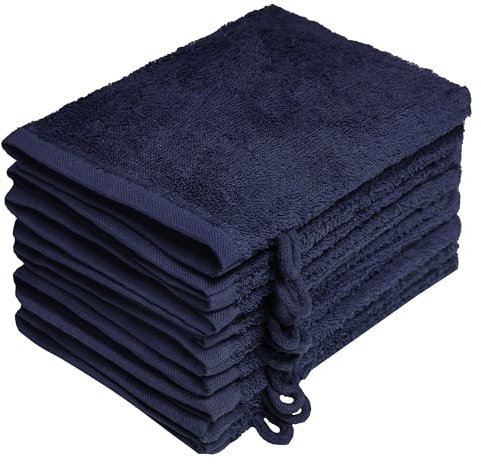 NatureMark 10x Gants de Toilette en Frotte 100% Coton – Doux et Résistants, Idéal pour Le Soin Quotidien et Les Invités – Bleu Marine, 15x21 cm