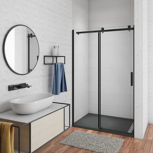 AICA Scorrevole doccia Box Doccia 100x200cm a Nicchia PROFILO Vetro 8mm | Anticalcare, Vetro Temperato, Telaio Nero Opaco