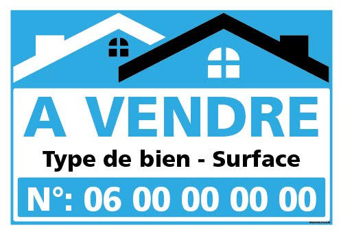Signalétique.biz France - Panneau Immobilier Personnalisable à Vendre avec Oeillets aux 4 coins - Bleu - Plastique rigide AKILUX 3,5mm - Dimensions 600x400 mm - Protection Anti-UV