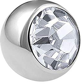 Treuheld® | Silberne PIERCING KUGEL mit Gewinde mit Kristall - [11.] 1.2 x 3 mm - klar/duchsichtig