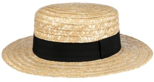 Lipodo Boater Straw Hat Ladies/Mens - Made in Italy - Sun hat Made of Wheat Straw - Gondolier hat for Spring/Summer - Hat with Grosgrain Ribbon Nature 57 cm