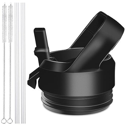 AIPENQ Straw Cap for YETI Rambler Bottle and RTIC Bottle, Straw Lid with 2 Straws and 2 Brushes (Black)