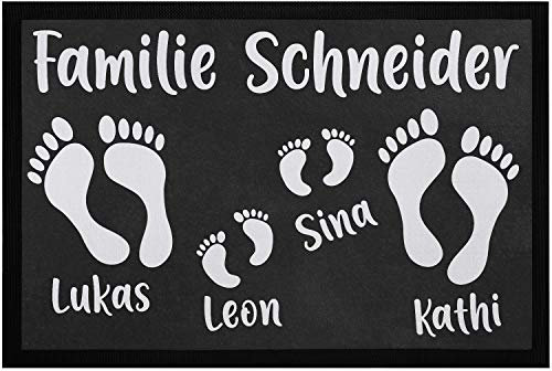 SpecialMe® Fußmatte mit Namen Familie personalisiert Fußabdrücke Vornamen Familienname rutschfest & waschbar weiß 60x40cm