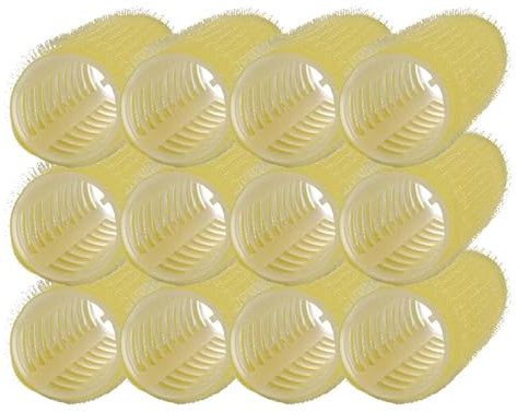 PONIK'S PROFESSIONAL - Haarrollen Lockenwickler, Lockenwickler Selbsthaftend Set, Haar Roller 12 Stücke, Haarrollen Locken 32mm, Selbst Griff Locken - gelb
